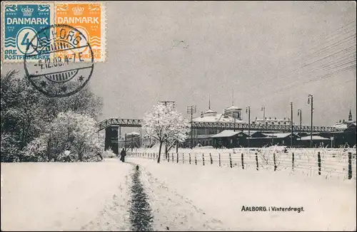 Postcard Aalborg Ålborg Winter Straße - Bahnhof 1916
