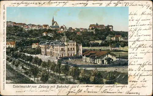 Ansichtskarte Leisnig Bahnhof 1902 Goldrand