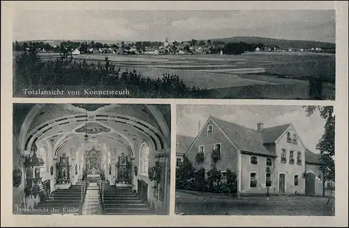 Ansichtskarte Konnersreuth (b Tirschenreuth) 3 Bild Stadt, Kirche, Haus 1934