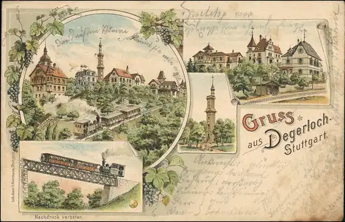 Ansichtskarte Litho AK Degerloch-Stuttgart Restauration, Stadt, Bahn 1898