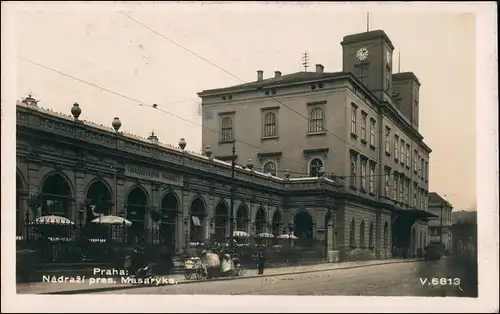 Postcard Prag Praha Bahnhof bei Masaryka 1931