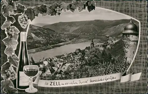 Ansichtskarte Zell/Mosel Weinreben, Stadt Glas 1962