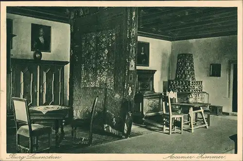 Lauenstein-Ludwigsstadt Burg Innenansicht Ascanier-Zimmer mit alten Möbeln 1920