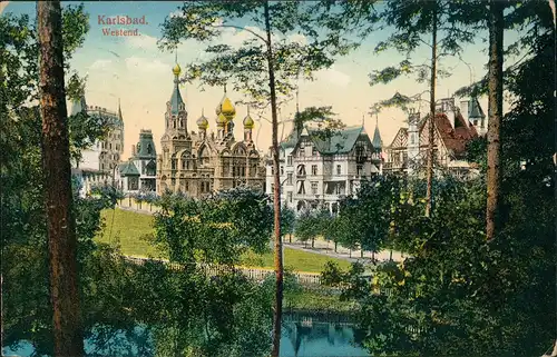 Postcard Karlsbad Karlovy Vary Straßen- Häuser Partie am Westend 1912