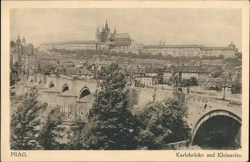 Prag Praha Karlsbrücke Karlův most, Brücke, Bridge Blick zum Schloss 1911
