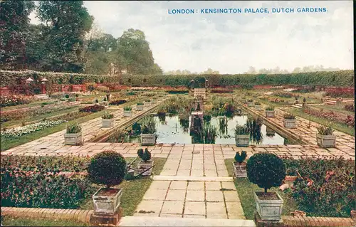 London Kensington Palace Dutch Gardens Grünanlagen Park Schloss 1920