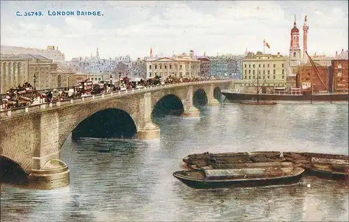 Postcard London Brücke Bridge belebt mit Verkehr 1920