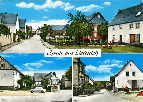 Liesenich Gruss aus Liesenich, 3 seltene Foto Strassen, Wohnhäuser 1960