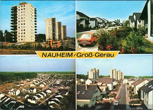 Groß-Gerau Mehrbild-AK mit Luftbild NAUHEIM, Strasse mit Wohnsiedlung 1980