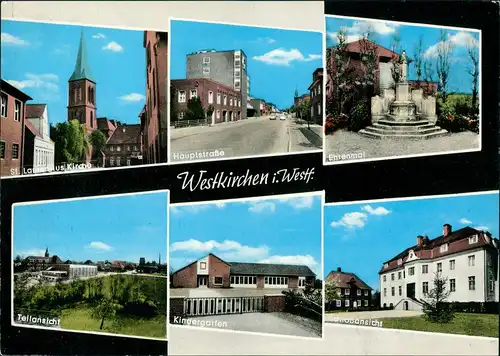Westkirchen Mehrbild-AK Strassen, Ehrenmal, Kindergarten, Schloßansicht 1967