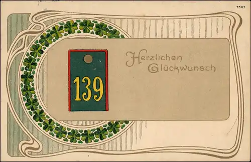 Ansichtskarte  Jugendstil Schulterklappe 139 Kleeblätter 1908 Goldrand