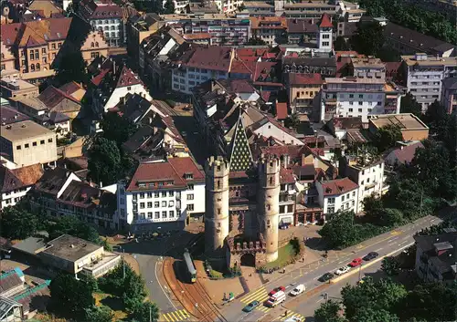 Ansichtskarte Basel Luftbild Überflugkarte Stadtmitte vom Flugzeug aus 2000
