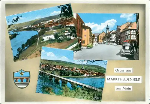 Marktheidenfeld Strassen Partie mit Autos, Luftbild, Brücke Mehrbild-AK 1967