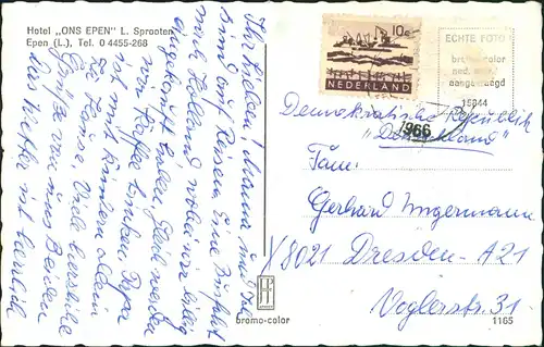 Postkaart Epen (Provinz Limburg) Hotel Ons Epen L. Sprooten 1966