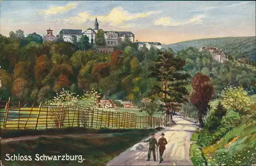 Ansichtskarte Schwarzburg Weg zum Schloß - Künstlerkarte 1914