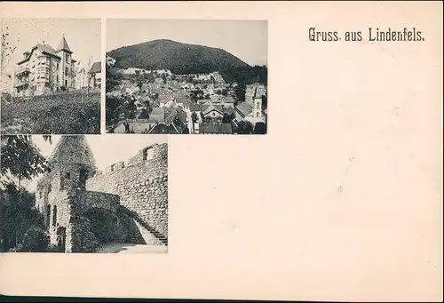 Ansichtskarte Lindenfels (Bergstraße) 3 Bild: Hotel, Stadt, Ruine 1907