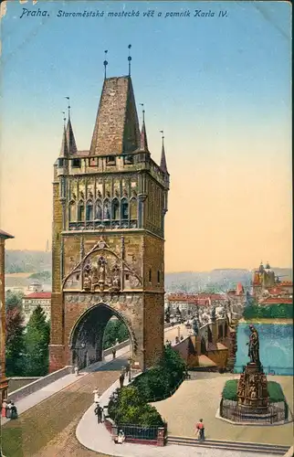 Prag Praha Karlsbrücke Brücke Brückentor Denkmal, Bridge 1910