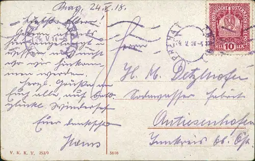 Postcard Prag Praha Karlsbrücke Karlův most mit Personen, Bridge 1918