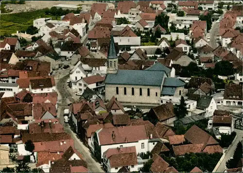 Urberach Rödermarkt Luftbild Überflugkarte Kirche Zentrum vom Flugzeug aus 1977