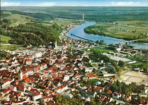 Deggendorf Luftbild Überflugkarte Ortsmitte, Donau Blick Panorama 1970