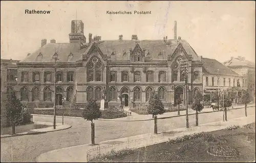 Ansichtskarte Rathenow Straßenpartie am Postamt 1913