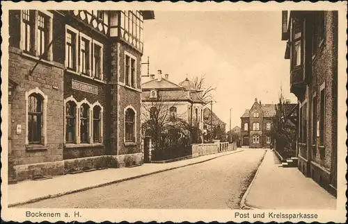 Ansichtskarte Bokenem (Harz) Straße, Post und Kreissparkasse 1933