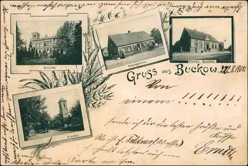 Postcard Buckow Buków (Sulechów) Landpost Postamt Gasthof 1900