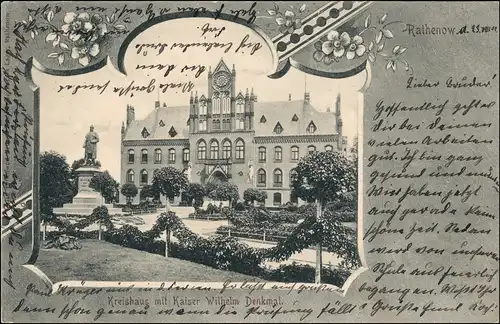 Ansichtskarte Rathenow Passepartout Denkmal - Kreishaus 1902