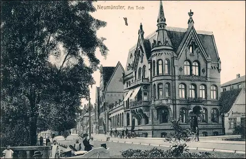 Ansichtskarte Neumünster Straße am Teich - Marine Schiffspost 1916