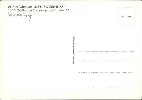 Großhansdorf Parkwohnanlage DER ROSENHOF Luftbild Hoisdorfer Landstrasse 1973