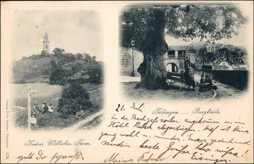 Ansichtskarte Tübingen 2 Bild Kaiser Wilhelm Turm Burglinde 1906