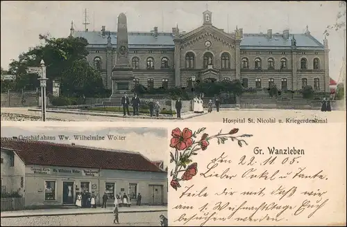 Ansichtskarte Wanzleben 2 Bild Hospital Geschäftshaus 1905