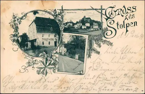 Ansichtskarte Stolpen 3 Bild Restauration zur Linde, Straße 1899