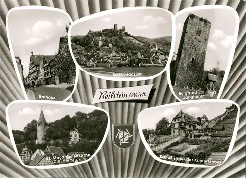 Beilstein (Württemberg) Mehrbild-AK Burg Langhans, Kirche, Schloss 1960