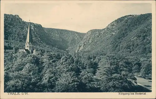 Thale (Harz) Bodekessel (Bodetal) Panorama-Ansicht mit Kirche 1927