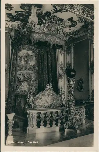 Chiemsee Herrenchiemsee Echtfoto-AK Schloss Schlafzimmer Bett Einrichtung 1930