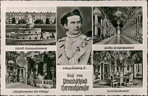 Chiemsee 5 Ansichten mit König Ludwig Porträt Mehrbild-AK 1956