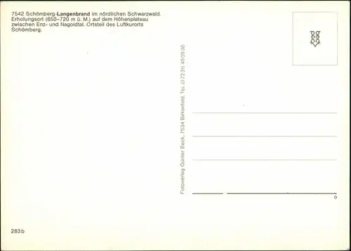 Schömberg (Schwarzwald) Luftbild Ortsteil Langenbrand mit Schwarzwald   1980