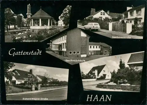 Gruiten-Haan Gartenstadt Mehrbild-AK ua. Schule, Straßen, Wohnhäuser, Auto 1965