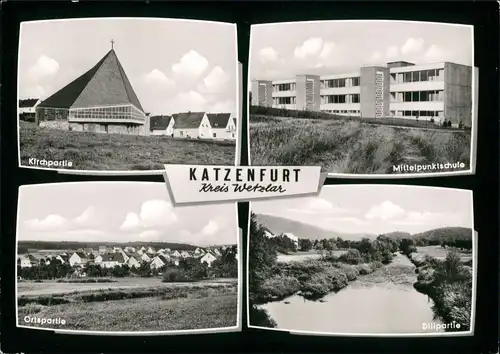 Katzenfurt (Ehringshausen) 4 Echtfoto-Ansichten Kirche, Schule,  1965