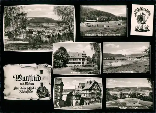 Wanfried Mehrbild-AK  Reitturnierplatz Freibad, Kalkhof, Minigolf-Anlage 1960