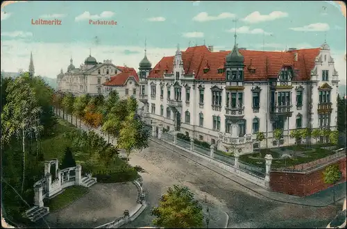 Postcard Leitmeritz Litoměřice Parkstraße 1912