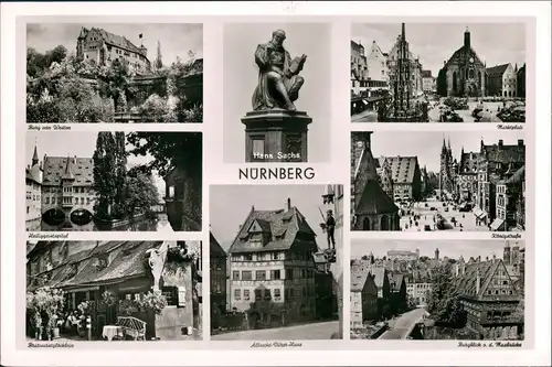 Nürnberg Mehrbildkarte mit 8 Echtfoto-Ansichten, Nuremberg Bavaria 1960