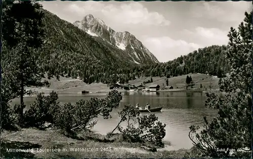 Mittenwald Lautersee Berg Panorama mit Personen im Ruderboot 1965/1964