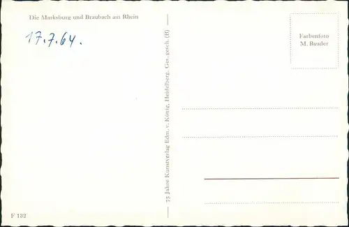Ansichtskarte Braubach Rhein (Fluss) Marksburg Burg Panorama Braubach 1964