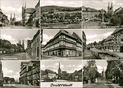 Duderstadt Mehrbild-AK Strassen, Fachwerkhaus, Kirche Mariensäule uvm. 1965
