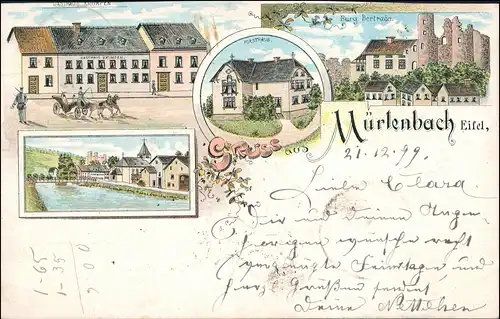Litho AK Mürlenbach (b. Gerolstein) Gasthaus, Stadt, Forsthaus 1899
