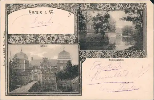 Ansichtskarte Ahaus 2 Bild Schloss - Schlossgarten 1904