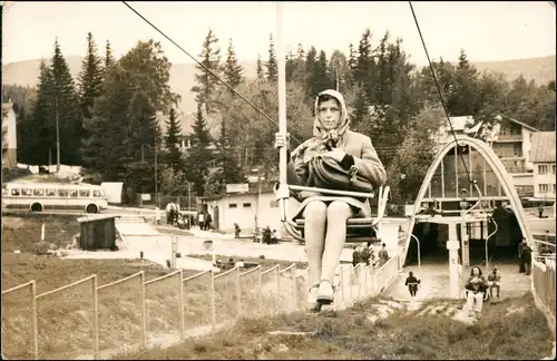 Schreiberhau Szklarska Poręba Frau im Sessellift - Bus Station 1963 Privatfoto