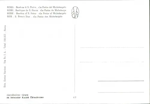 Cartoline Rom Roma S. Peters Dom - «La Pietà» des Michelangelo 1962